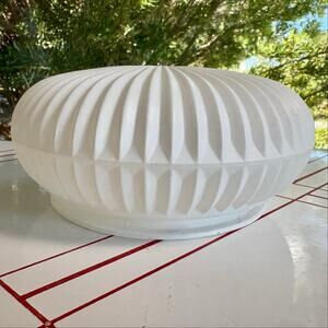 Vintage White Frosted Pleated Lamp Shade, Bullseye Art Deco Globe Replacement